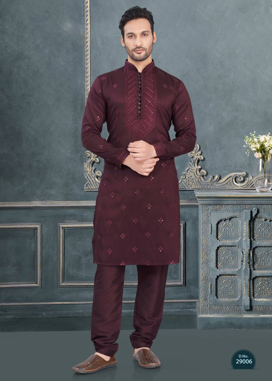 Premium Silk Kurta-Pyjama Set with All Over Embroidery And Sequin Work