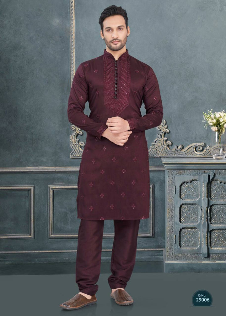 Premium Silk Kurta-Pyjama Set with All Over Embroidery And Sequin Work