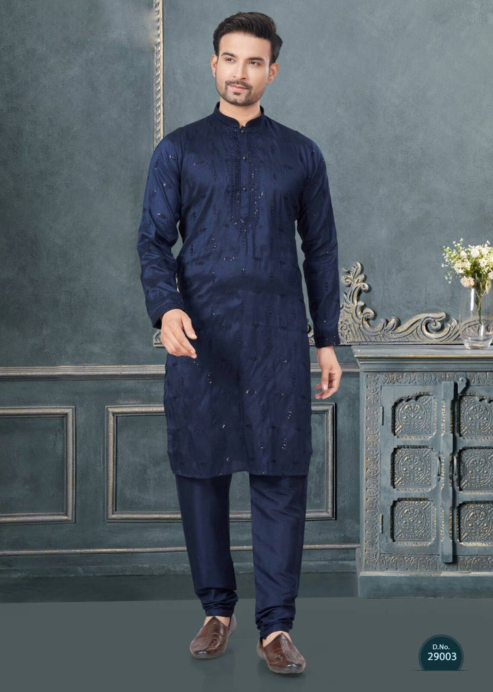 Premium Silk Kurta-Pyjama Set with All Over Embroidery And Sequin Work
