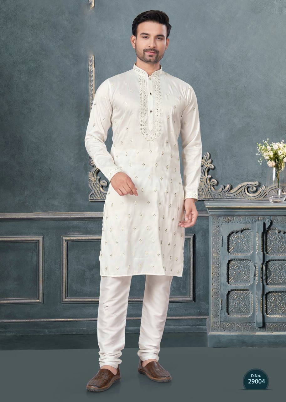 Premium Silk Kurta-Pyjama Set with All Over Embroidery And Sequin Work