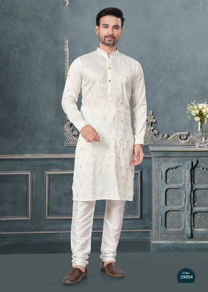 Premium Silk Kurta-Pyjama Set with All Over Embroidery And Sequin Work