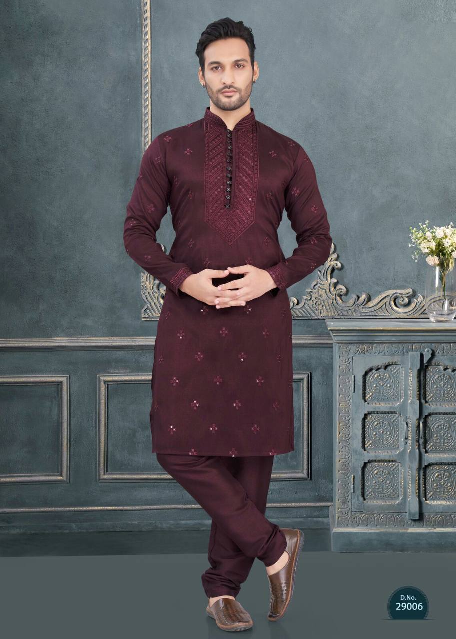 Premium Silk Kurta-Pyjama Set with All Over Embroidery And Sequin Work