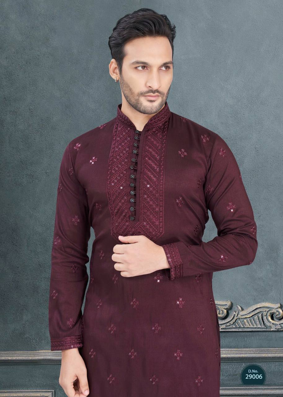 Premium Silk Kurta-Pyjama Set with All Over Embroidery And Sequin Work