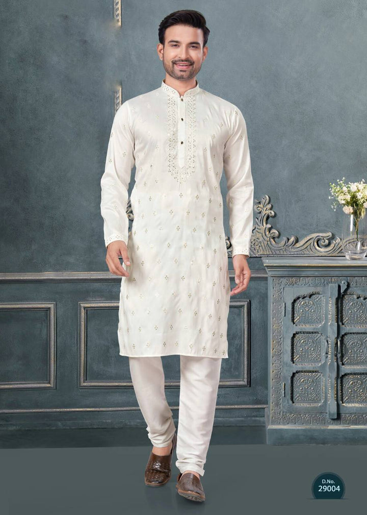 Premium Silk Kurta-Pyjama Set with All Over Embroidery And Sequin Work