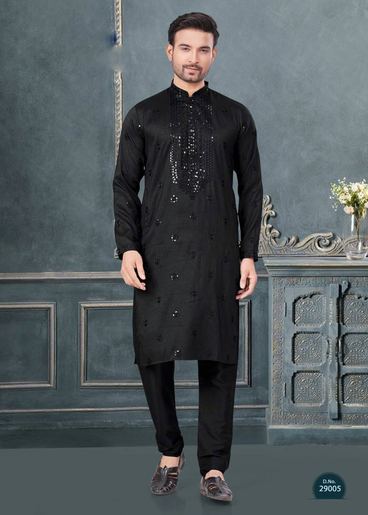 Premium Silk Kurta-Pyjama Set with All Over Embroidery And Sequin Work