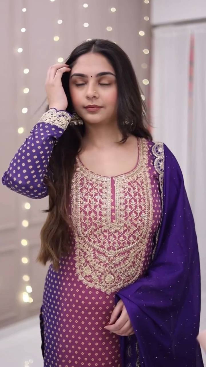 Exclusive Twin Color Sequins Embroidered Kurta Set