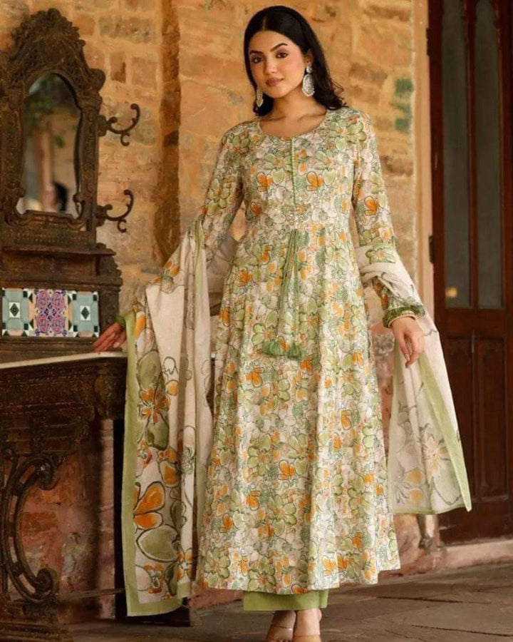 DESIGNER REYON PRINTED ANARKALI KURTI WITH BOTTOM DUPATTA