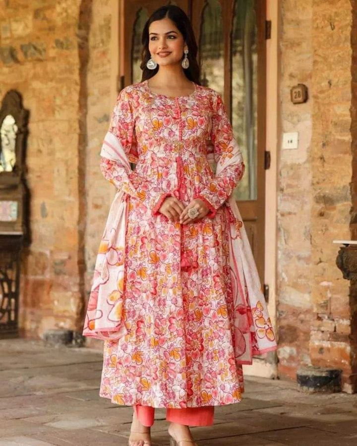 DESIGNER REYON PRINTED ANARKALI KURTI WITH BOTTOM DUPATTA