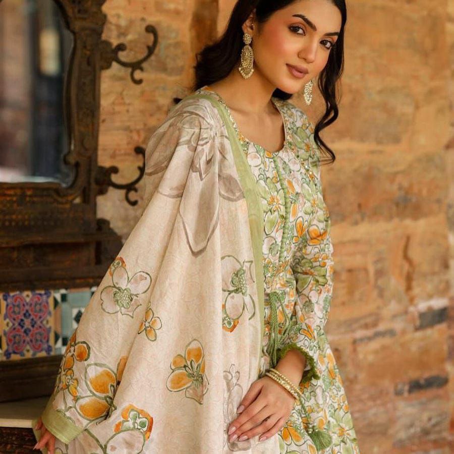 DESIGNER REYON PRINTED ANARKALI KURTI WITH BOTTOM DUPATTA