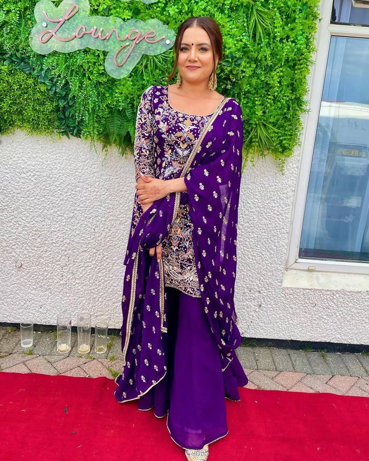 EMBROIDERED WORK AND PLAZO WITH DUPATTA SET