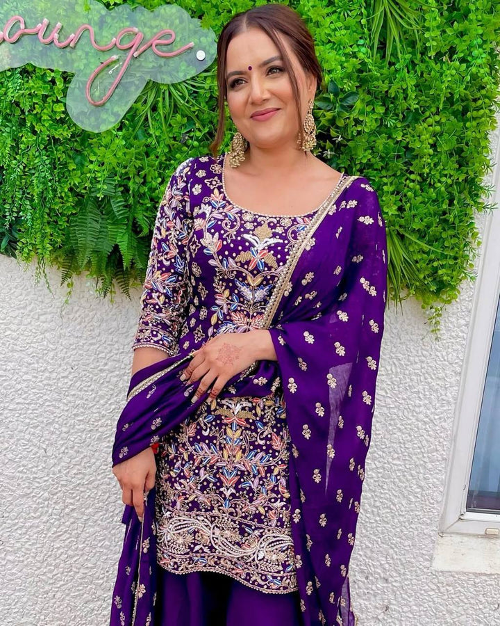 EMBROIDERED WORK AND PLAZO WITH DUPATTA SET