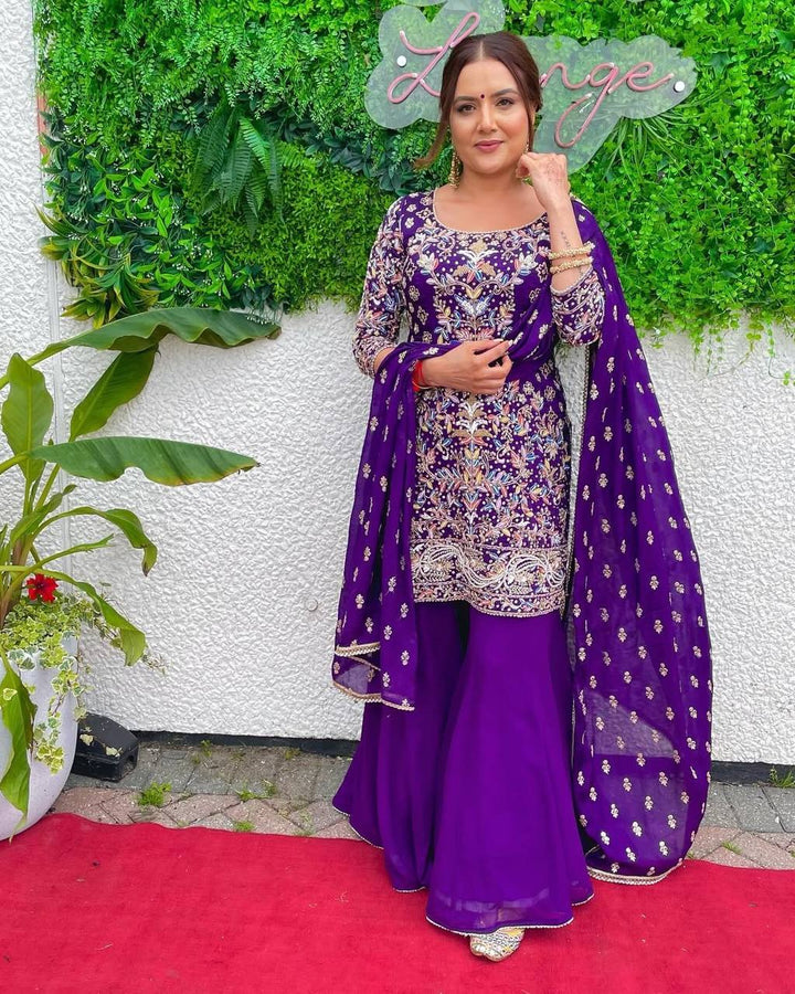 EMBROIDERED WORK AND PLAZO WITH DUPATTA SET