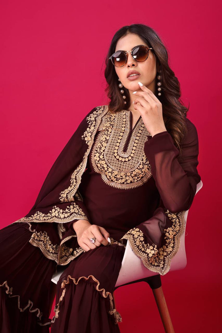 Blooming Faux Georgette Sharara Set :3 piece suit(top,bottom&dupatta)