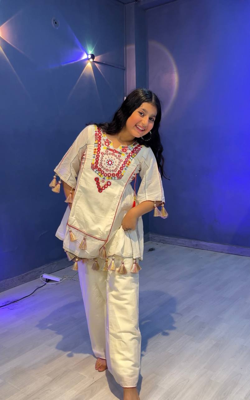 Pure Khadi Cotton Embroidered Kurti with Plazzo