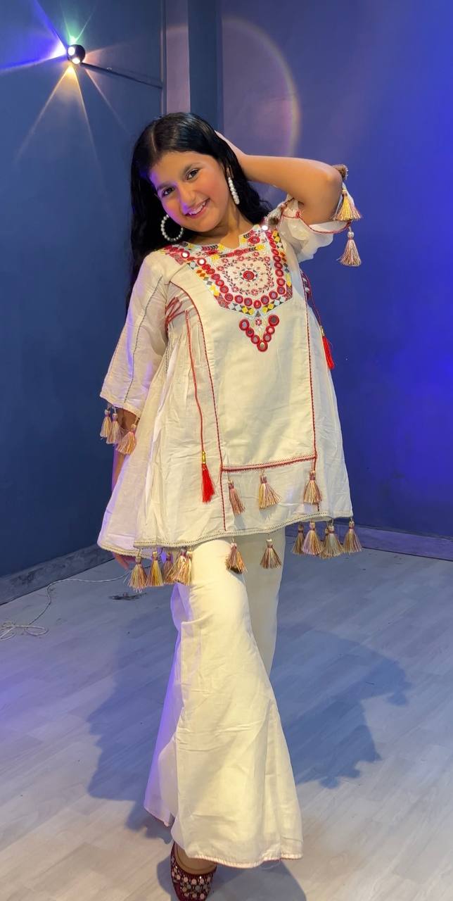 Pure Khadi Cotton Embroidered Kurti with Plazzo