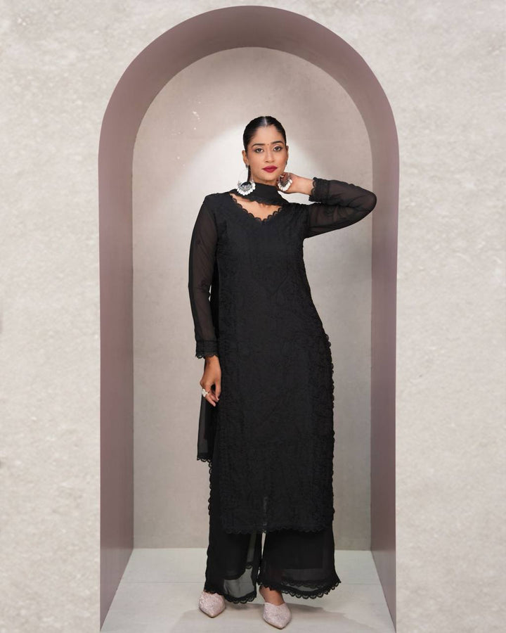 Elegant Chikankari embroidery Fox Georgette Kurta Set