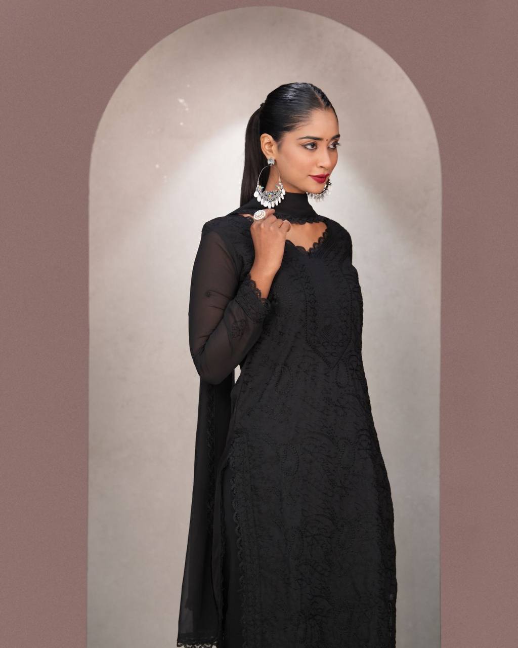 Elegant Chikankari embroidery Fox Georgette Kurta Set