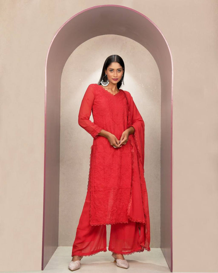Elegant Chikankari embroidery Fox Georgette Kurta Set