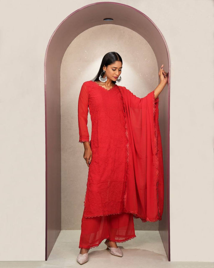 Elegant Chikankari embroidery Fox Georgette Kurta Set
