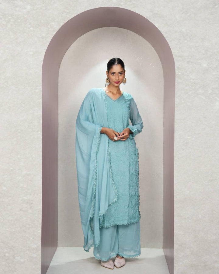 Elegant Chikankari embroidery Fox Georgette Kurta Set