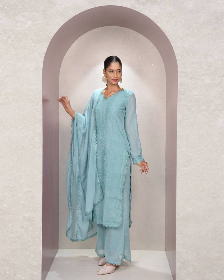 Elegant Chikankari embroidery Fox Georgette Kurta Set