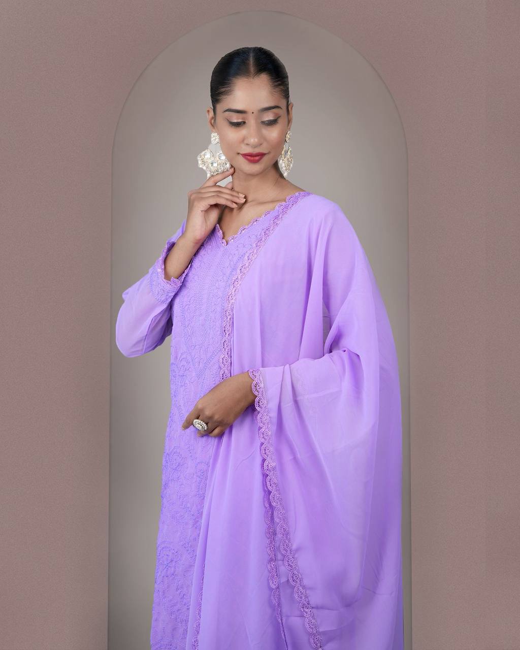 Elegant Chikankari embroidery Fox Georgette Kurta Set