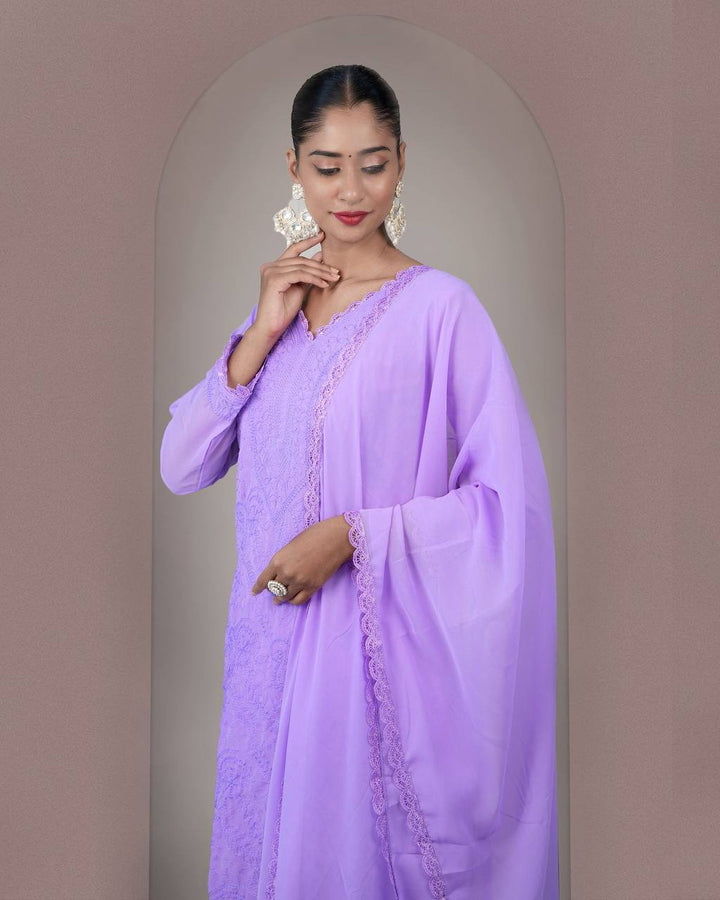Elegant Chikankari embroidery Fox Georgette Kurta Set