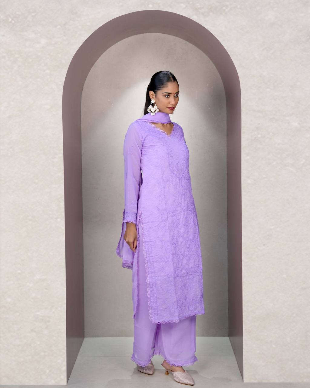 Elegant Chikankari embroidery Fox Georgette Kurta Set
