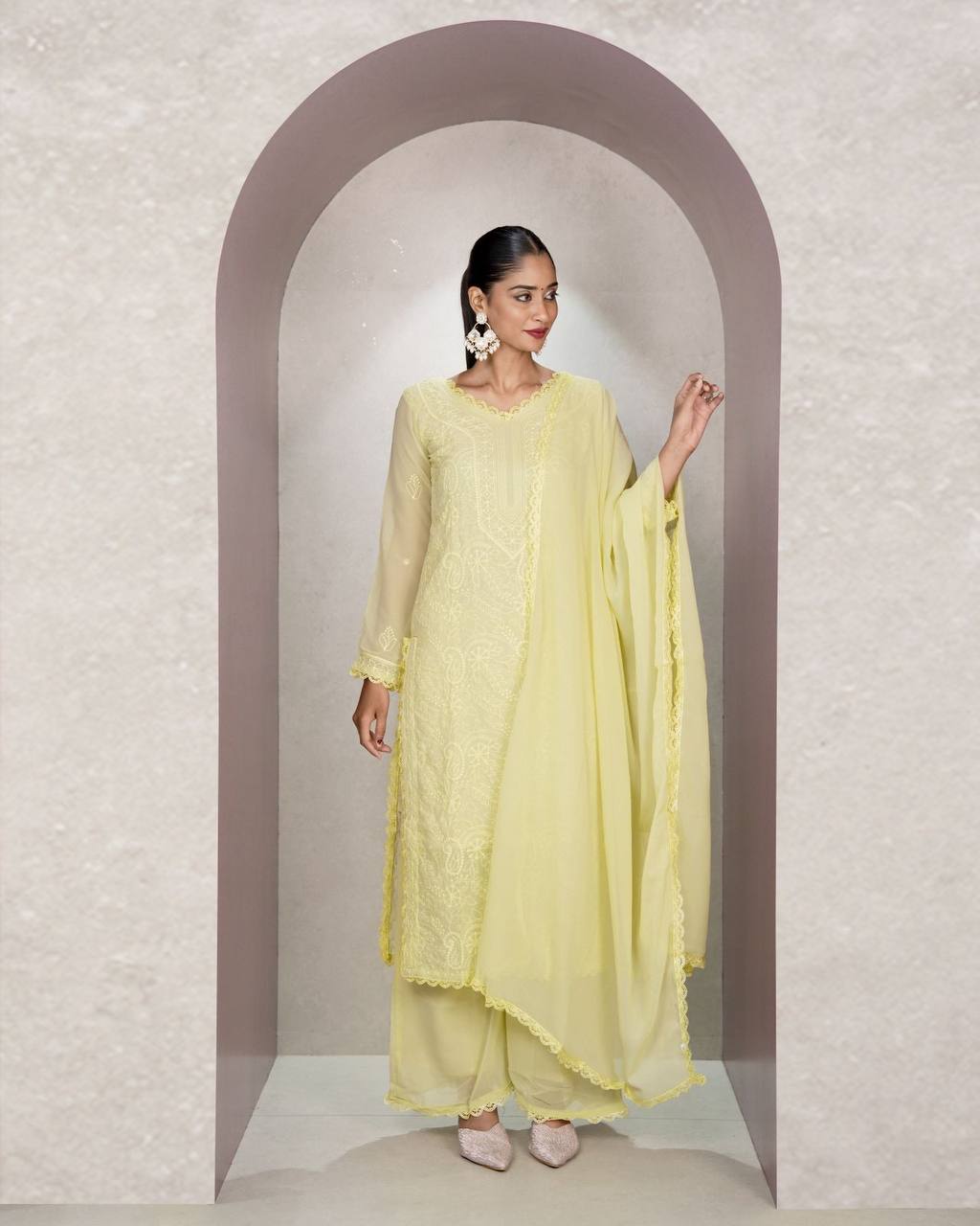 Elegant Chikankari embroidery Fox Georgette Kurta Set