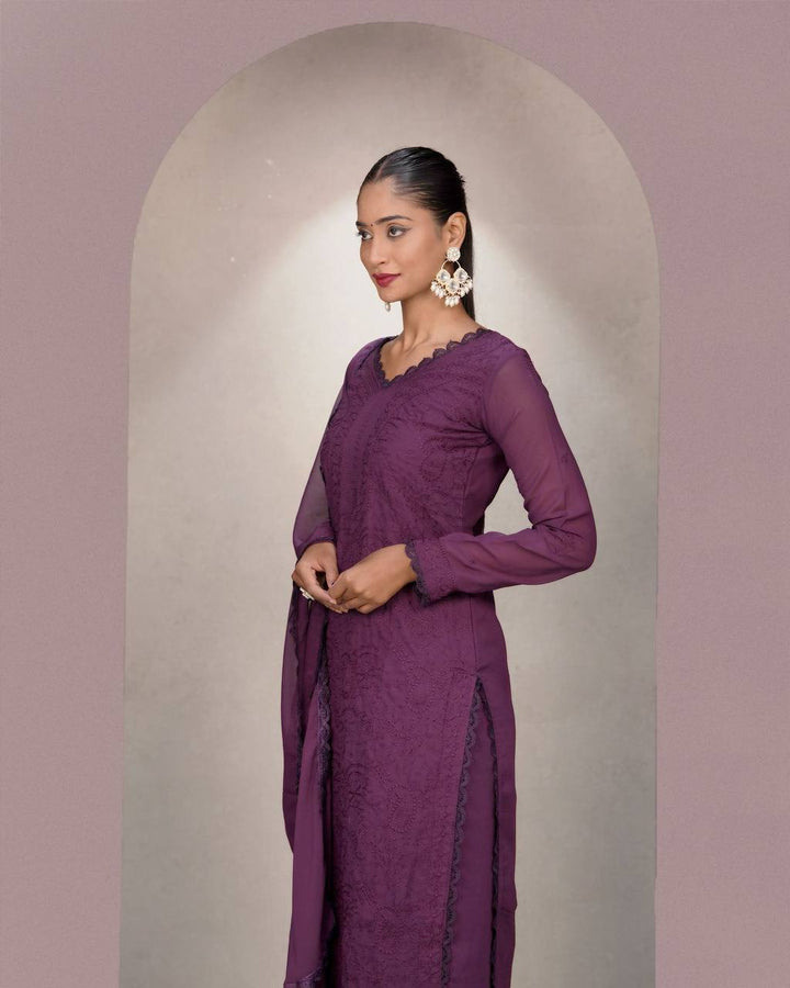 Elegant Chikankari embroidery Fox Georgette Kurta Set