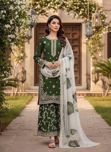 Designer Pure Fendi Silk Top Palazzo Dupatta Set