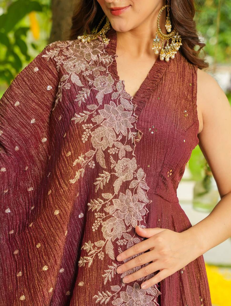 Elegant Embroidered Crunchy Fabric Sharara Set with Dupatta