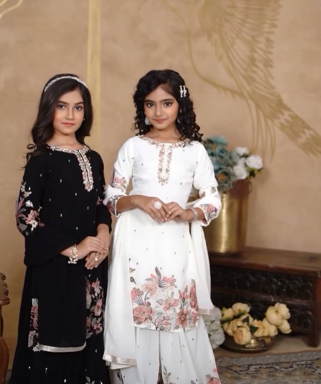 Elegant Chinon Silk Embroidered Sharara Set