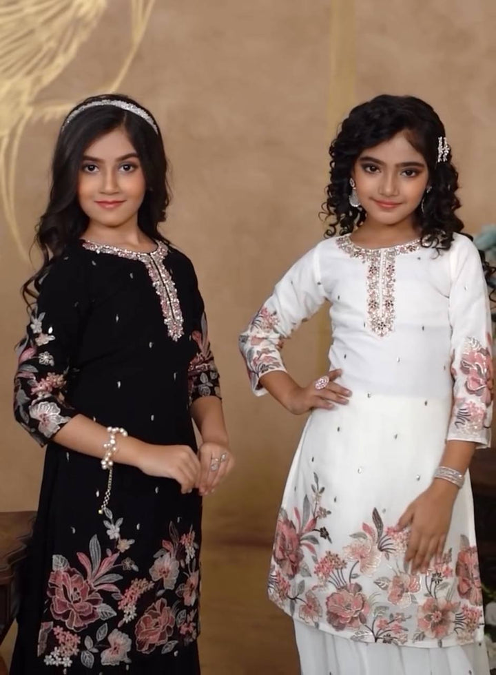 Elegant Chinon Silk Embroidered Sharara Set