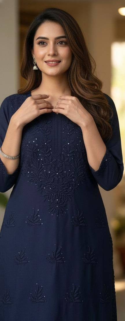 Elegant Rayon Kurti Palazzo Set with Sequin Embroidery Work