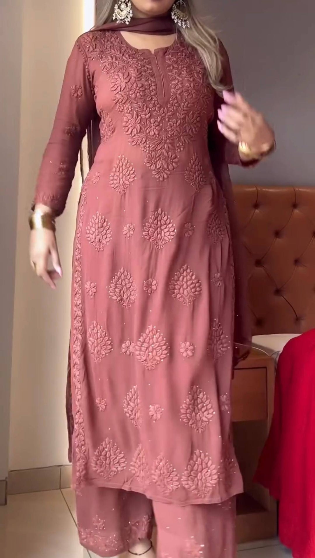 Elegant Embroidered Faux Georgette Plazzo Set