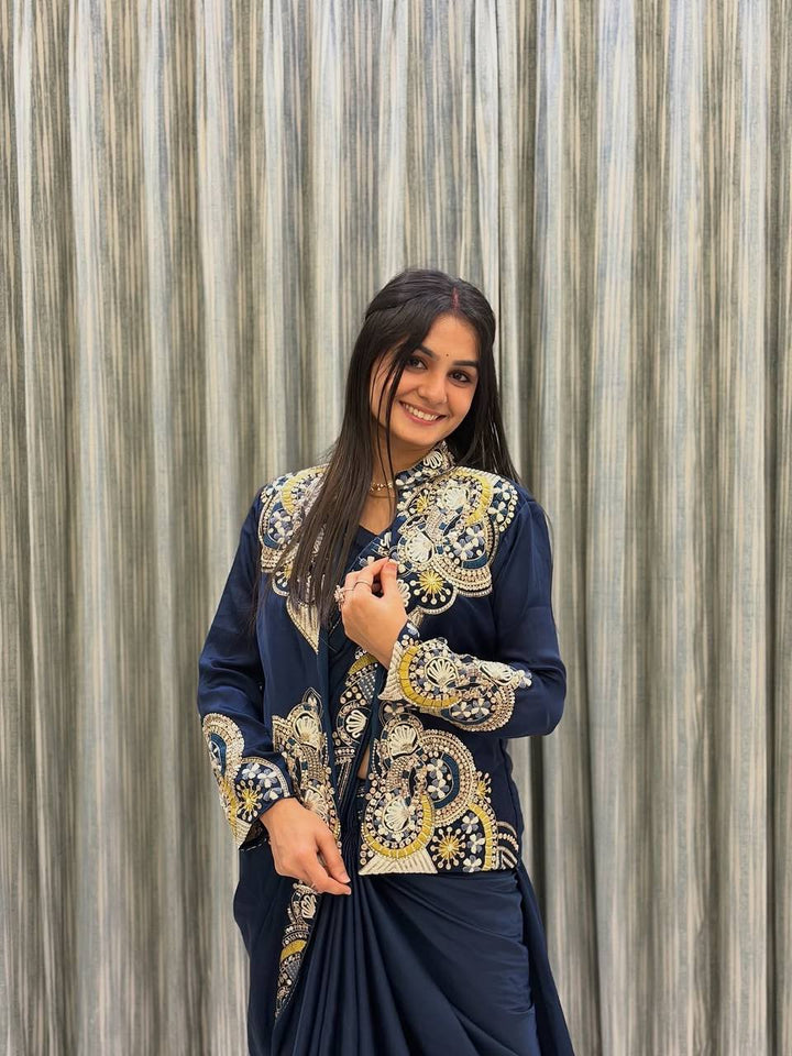 Designer Lehenga Saree with Long Blouse Heavy Embroidery