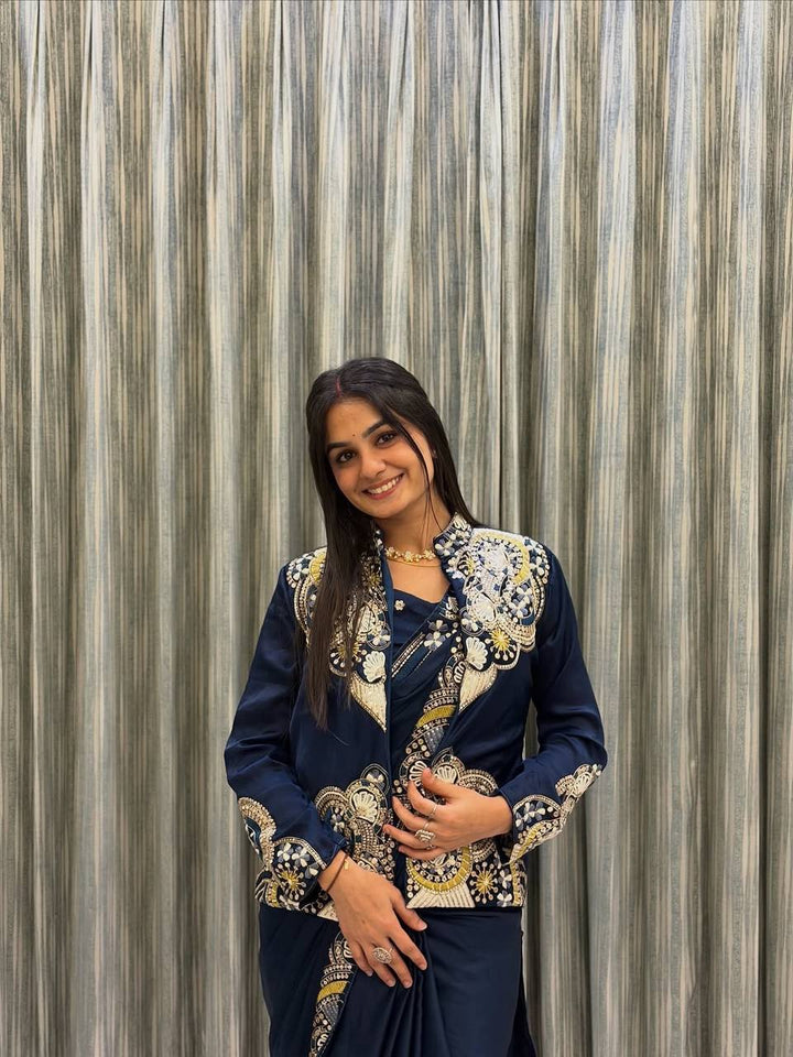 Designer Lehenga Saree with Long Blouse Heavy Embroidery