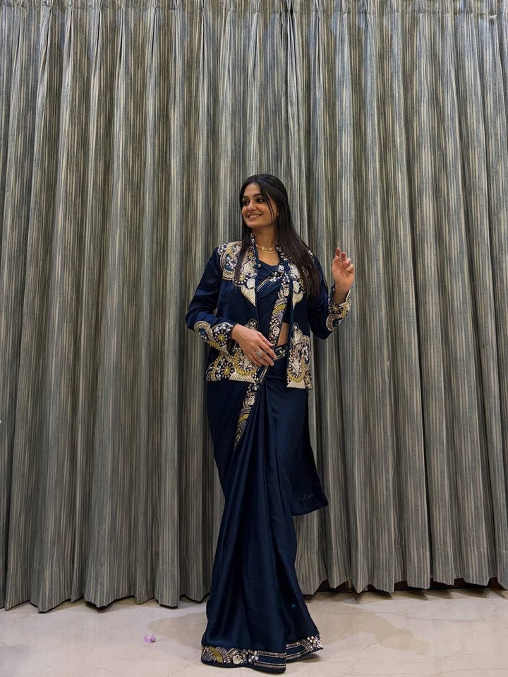 Designer Lehenga Saree with Long Blouse Heavy Embroidery