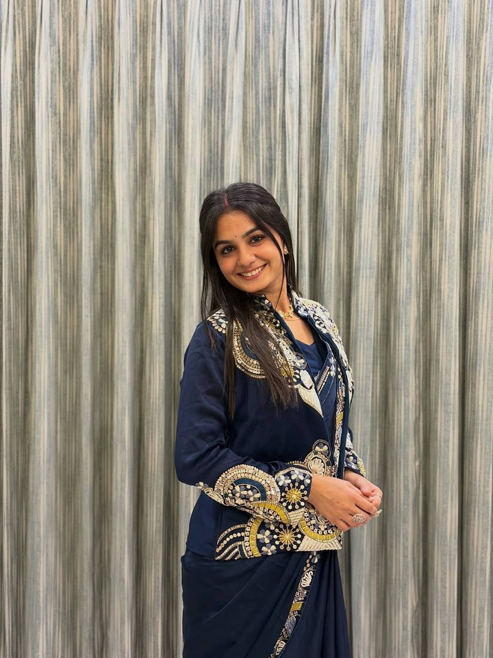 Designer Lehenga Saree with Long Blouse Heavy Embroidery