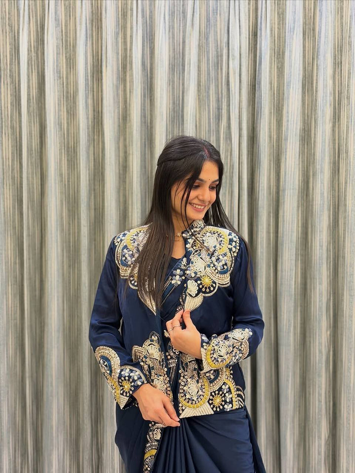 Designer Lehenga Saree with Long Blouse Heavy Embroidery