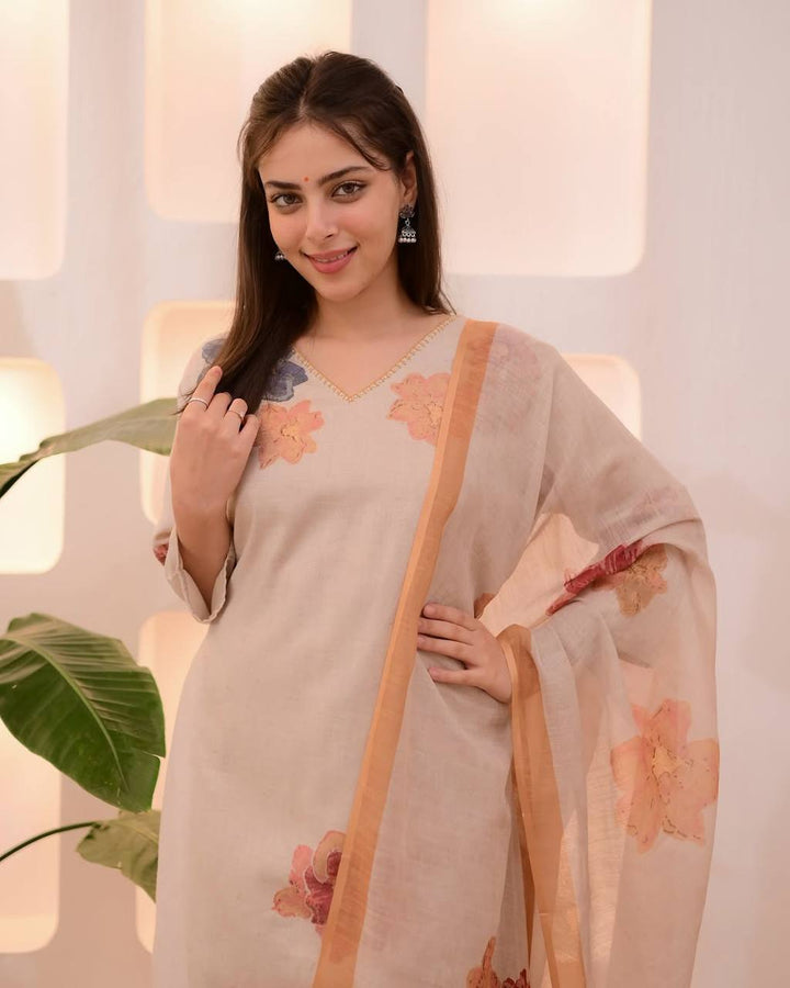 Elegant Cotton Floral Print Salwar Kameez Set with Dupatta