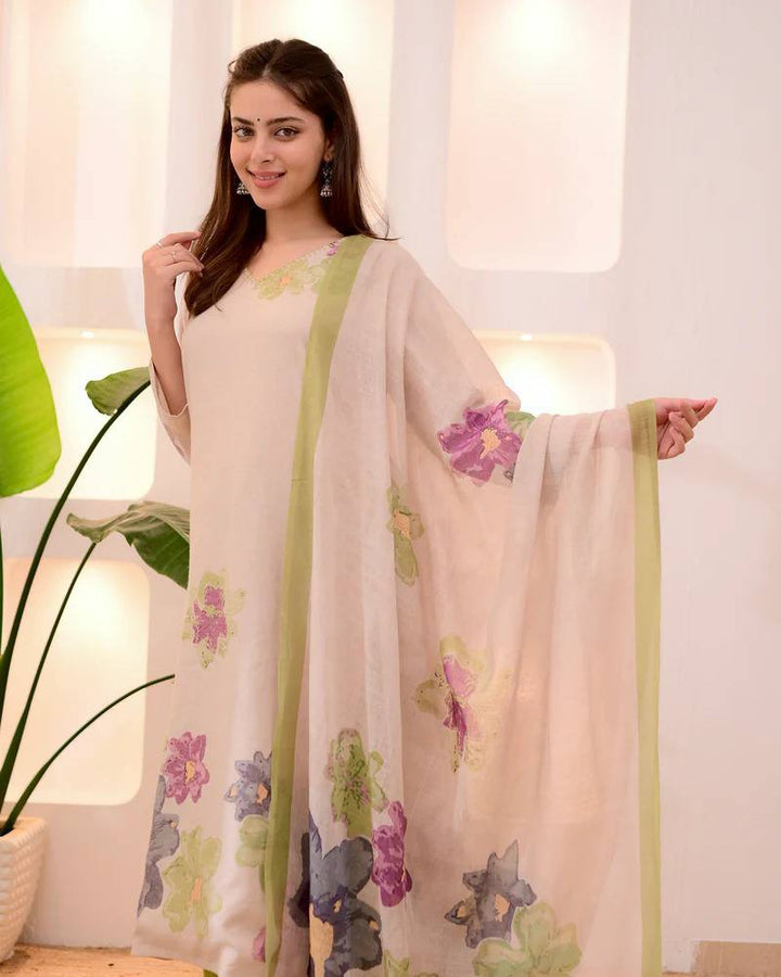 Elegant Cotton Floral Print Salwar Kameez Set with Dupatta