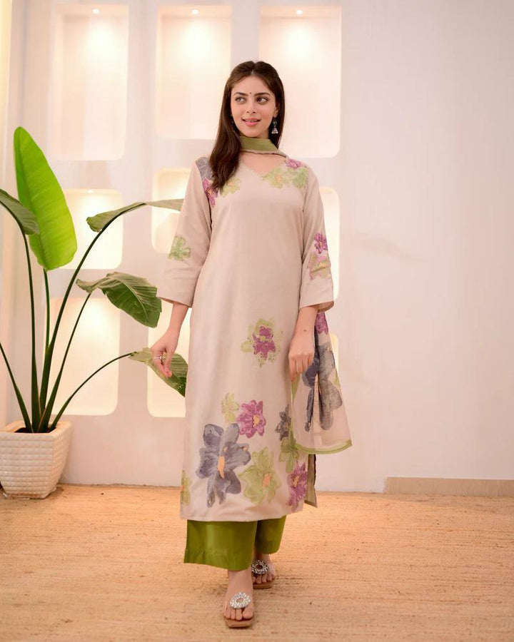 Elegant Cotton Floral Print Salwar Kameez Set with Dupatta