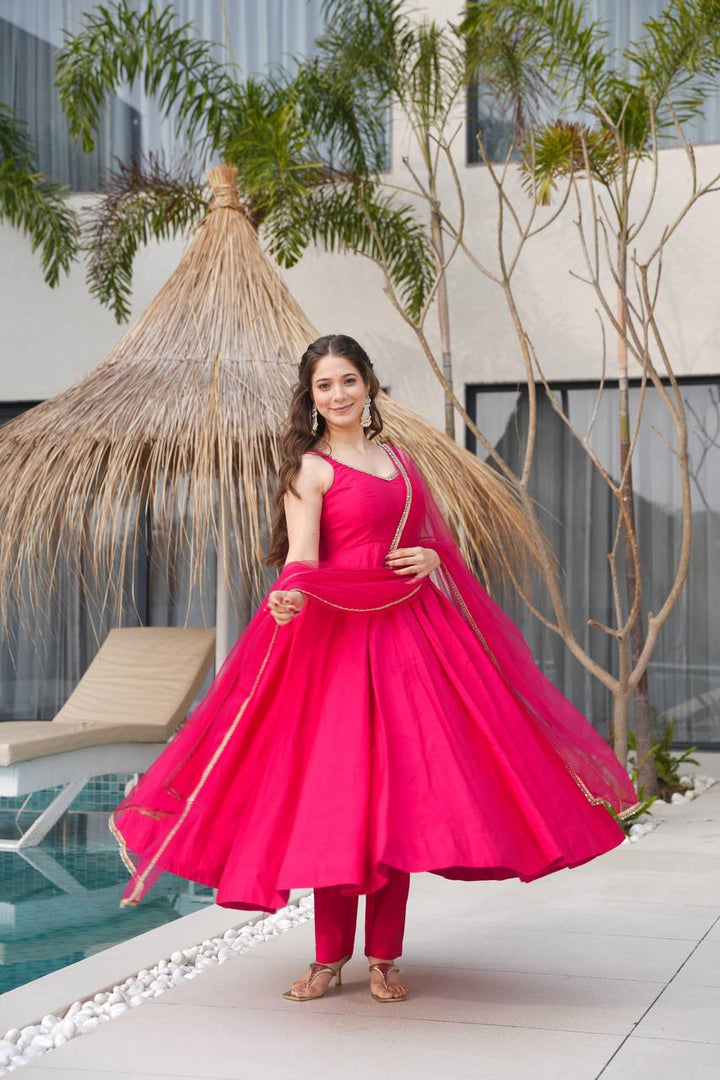 HEAVY PURE ROMANSILK WITH HANDWORK GOWN