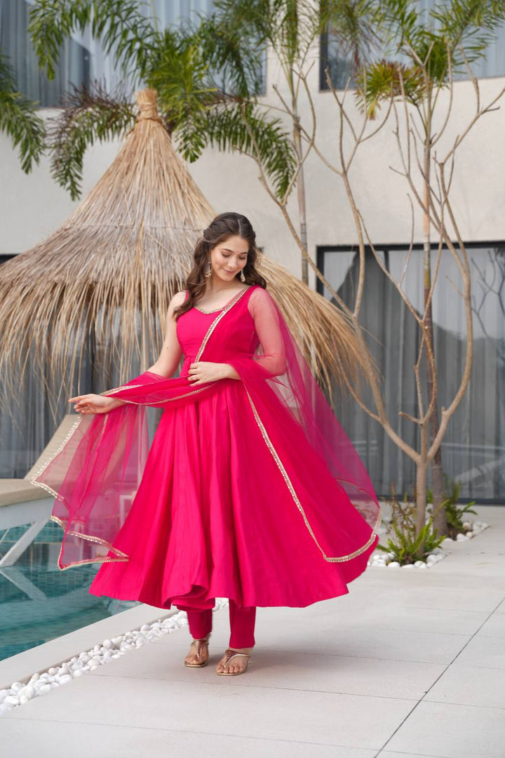 HEAVY PURE ROMANSILK WITH HANDWORK GOWN
