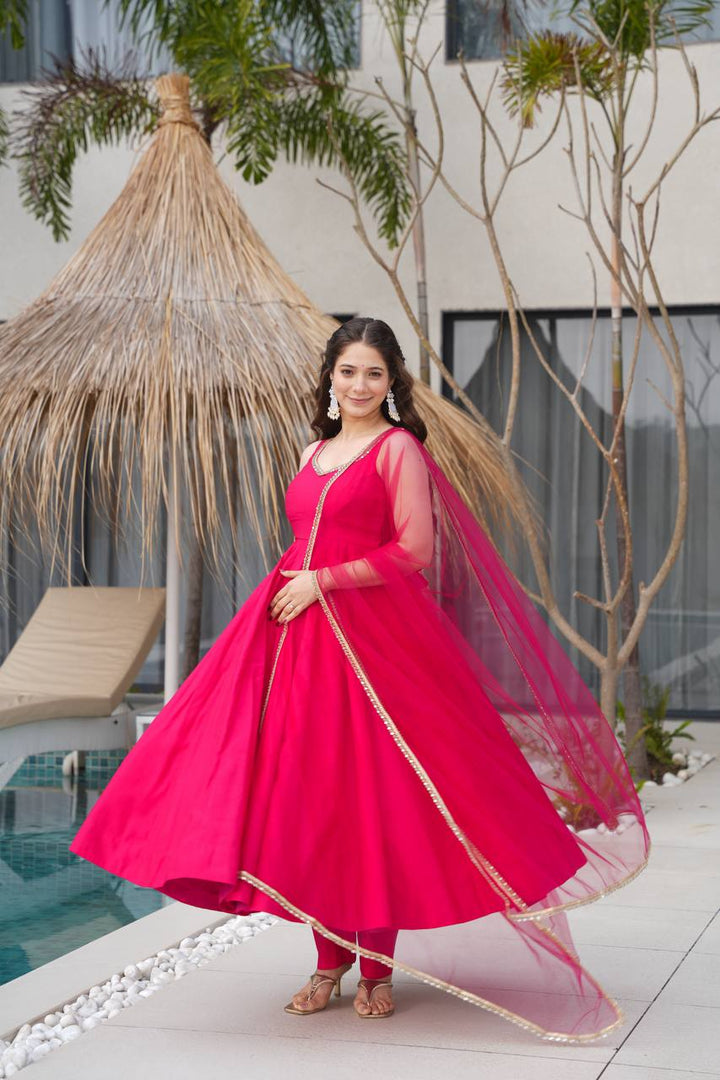 HEAVY PURE ROMANSILK WITH HANDWORK GOWN