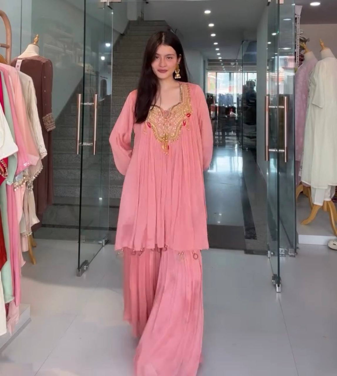 Trendy Wedding Season 2-Piece Kurti Sharara Set with Sequin Embroidery