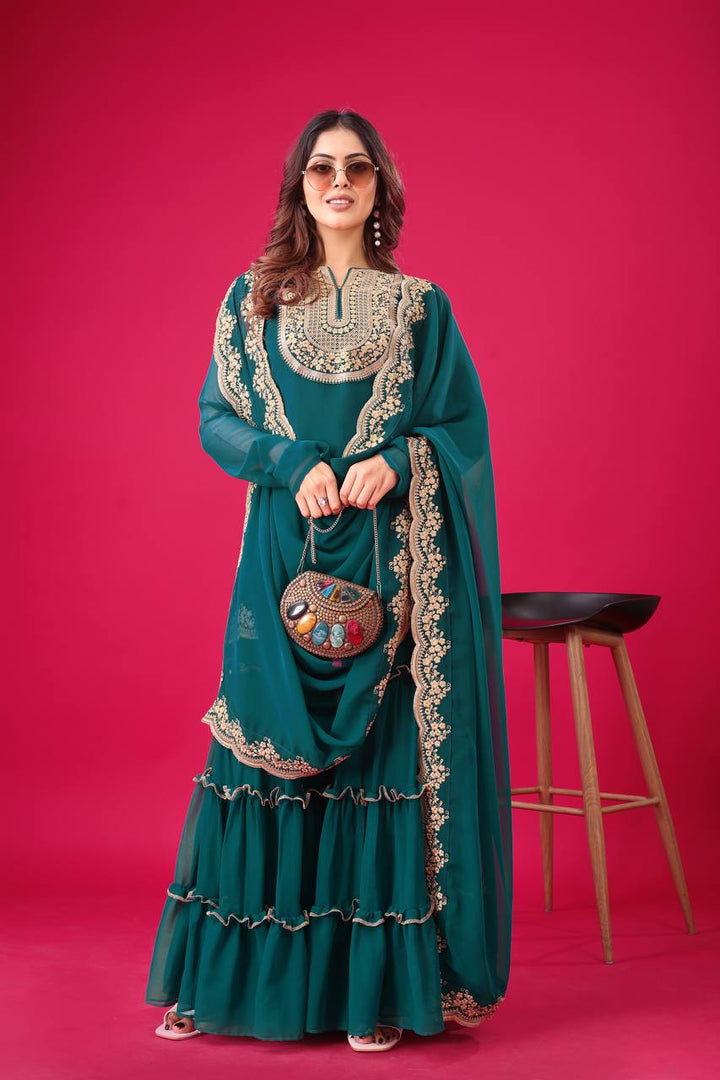 Blooming Faux Georgette Sharara Set :3 piece suit(top,bottom&dupatta)