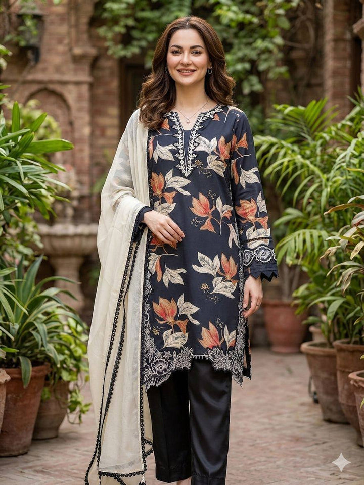 Beautifully printed kurta with elegant embroidered lace work